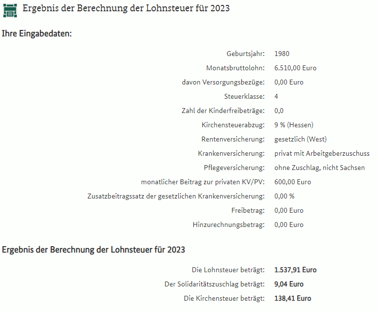 Abrechnungsbeispiel für einen privat versicherten Arbeitnehmer