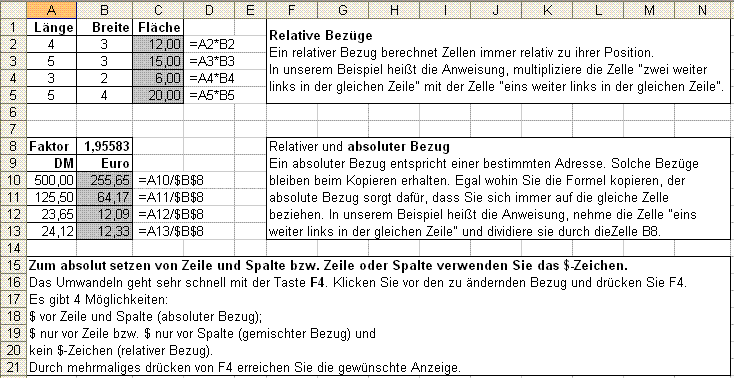 Relative und absolute Bezüge