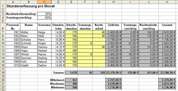 Einfache Berechnungen in EXCEL