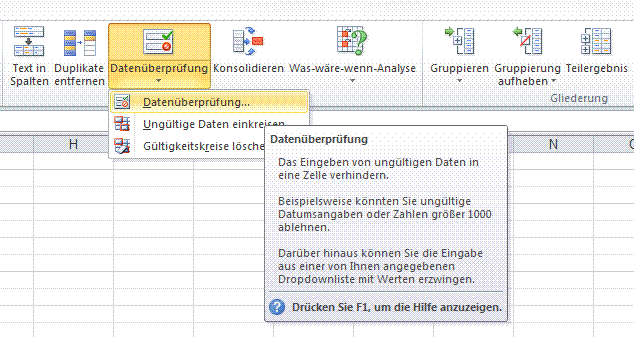 Datenüberprüfung - Gültigkeitsprüfung in EXCEL