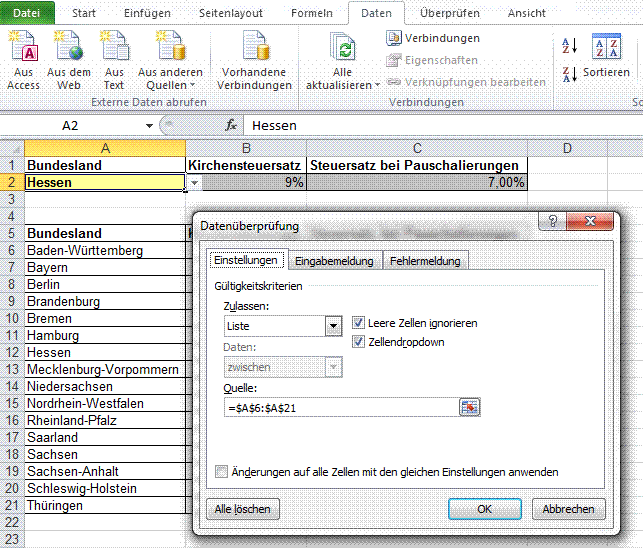 Datenüberprüfung - Gültigkeitsprüfung in EXCEL