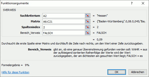 Funktion SVERWEIS