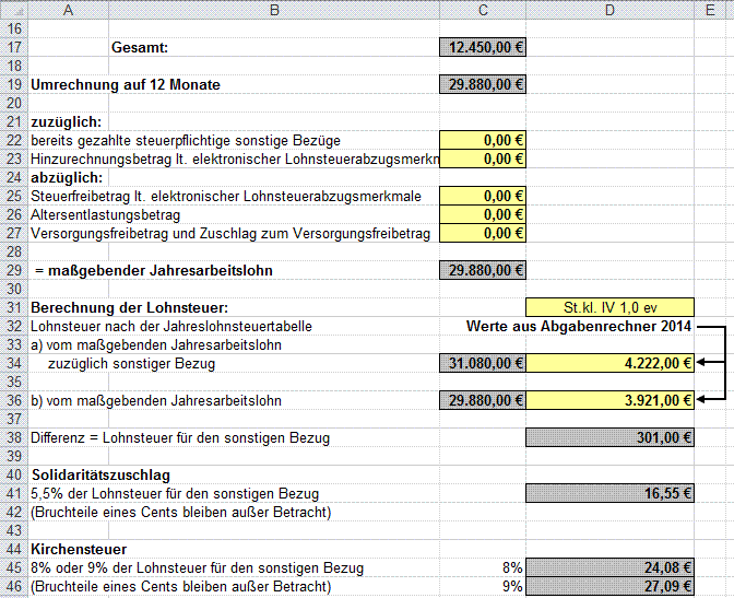 Lohnsteuer bei sonstigen Bezügen