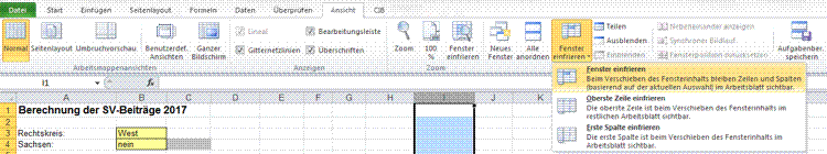 Fixierung unter EXCEL 2010