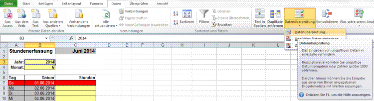 Datenüberprüfung unter EXCEL 2010