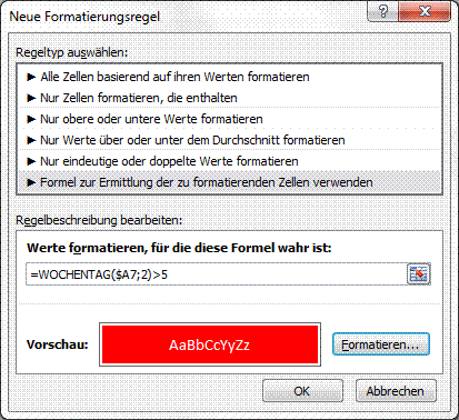 Bedingte Formatierung unter EXCEL 2010