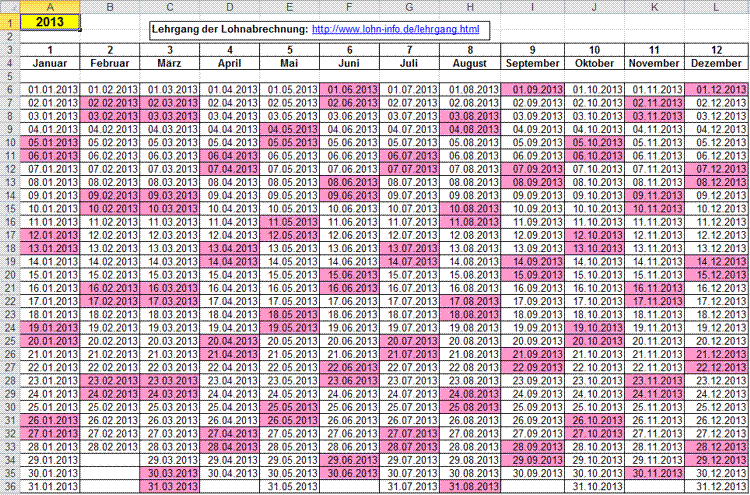 Erstellung eines Kalender