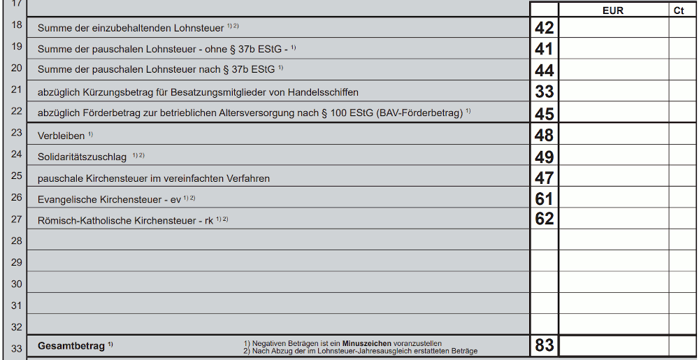 Lohnsteuer-Anmeldung - Zeilen