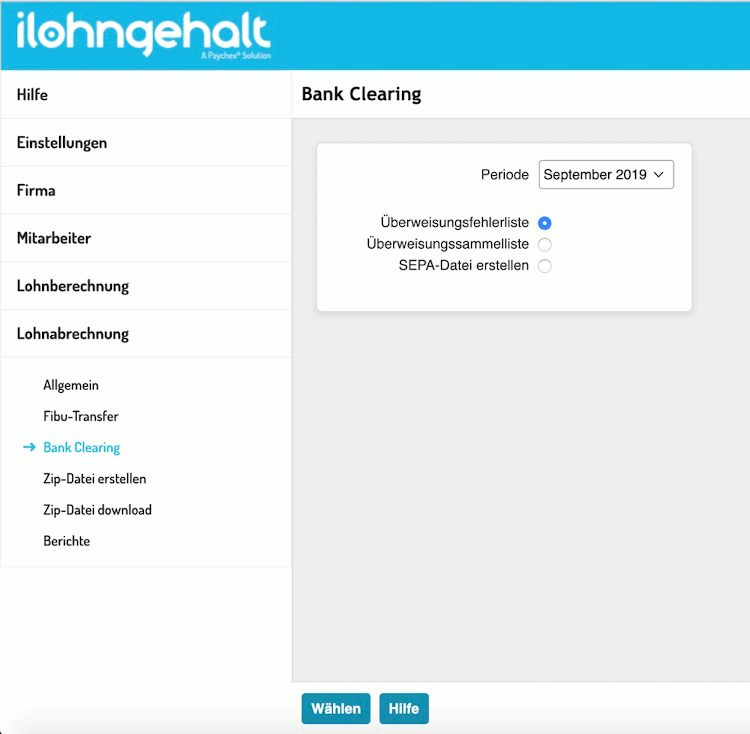 Online Lohn-Software ilohngehalt - Bank Clearing