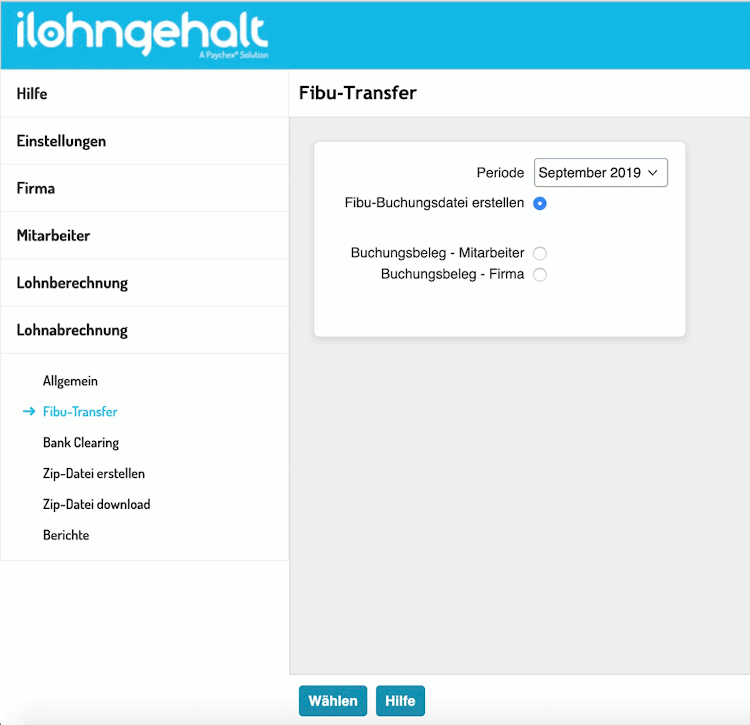 Online Lohn-Software ilohngehalt - Fibu-Transfer