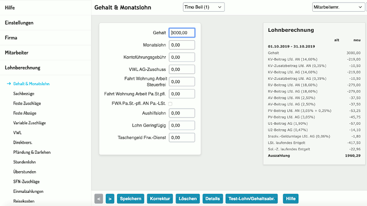 Online Lohn-Software ilohngehalt - Mitarbeiterdaten korrigieren