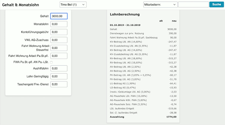 Abrechnung Eines Gehaltsempfangers Festes Monatsgehalt Mit Geldwertem Vorteil