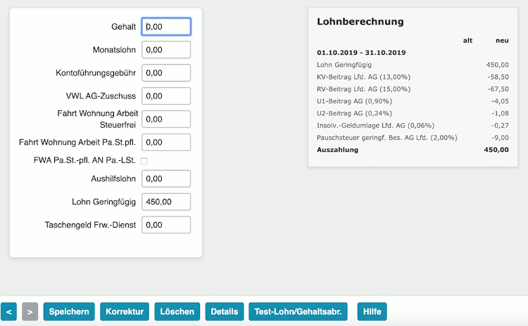 Online Lohn-Software ilohngehalt - 450-Euro-Job