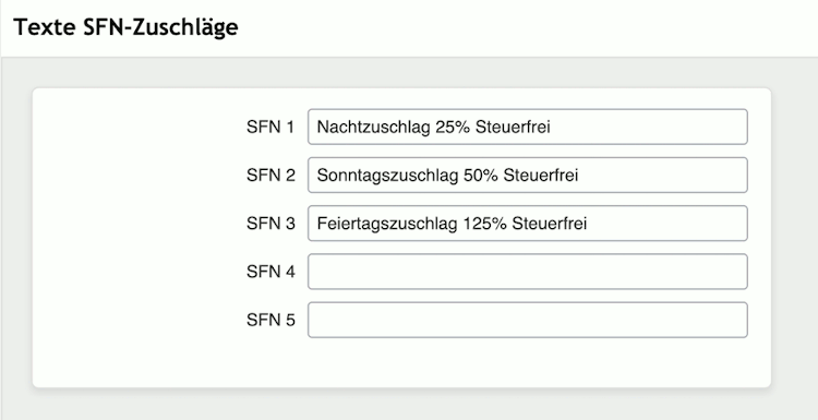 Online Lohn-Software ilohngehalt - Texte SFN-Zuschläge