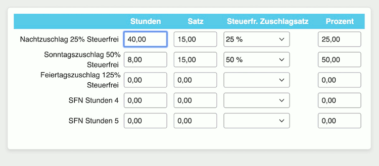 Online Lohn-Software ilohngehalt - SFN-Zuschläge