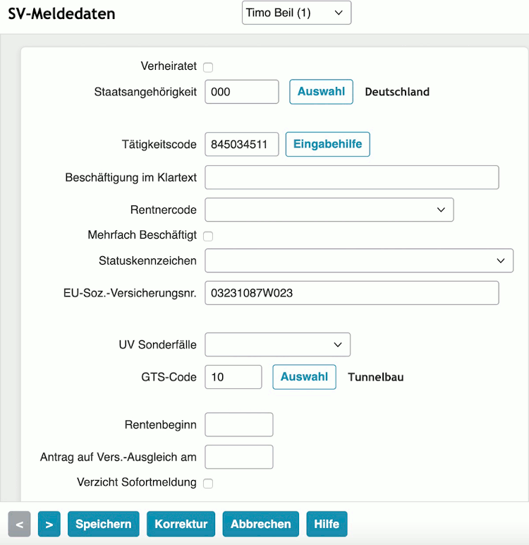 Online Lohn-Software ilohngehalt - SV-Meldedaten Mitarbeiter